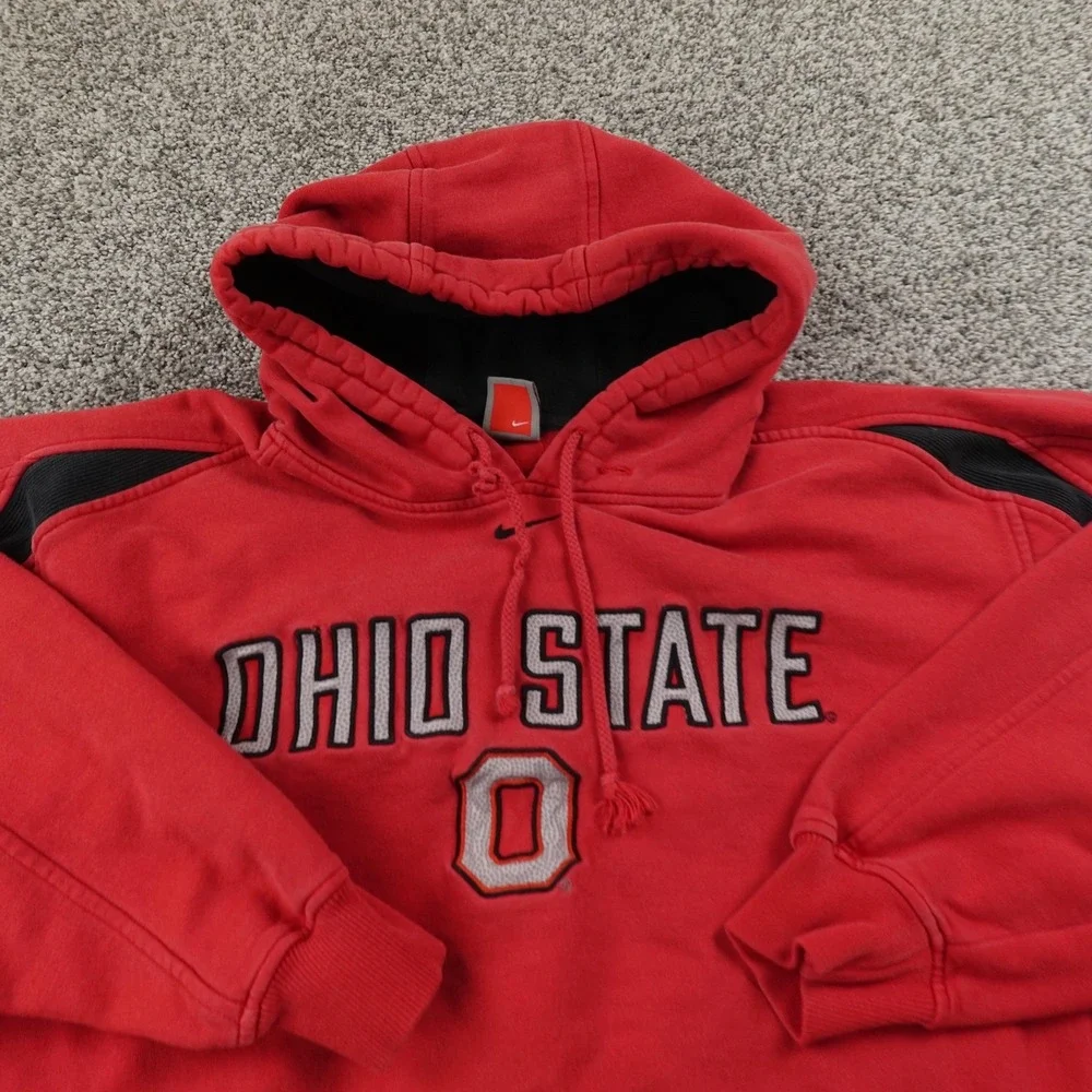 VTG Ohio State Buckeyes Hoodie Mens L‎ Red NCAA Football Nike Sweatshirt Y2K 00s